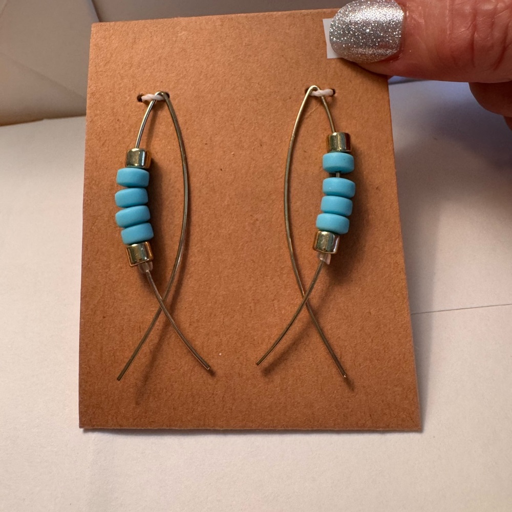 Turquoise Bead Drop Earrings - Unbranded